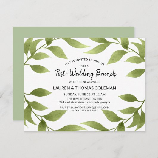 Post Wedding Brunch Wassercolor Willow Wreath Einladung (Vorne/Hinten)