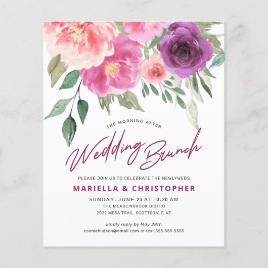 Post Wedding Brunch Wasserfarbe Rose Peonies Budge Flyer (Vorne)