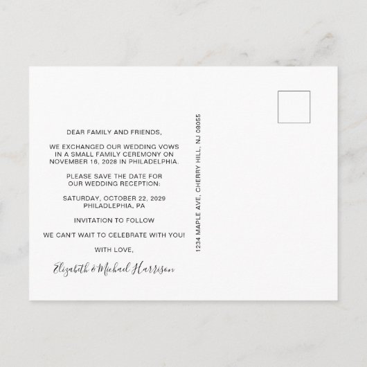 Post Wedding Reception Dusty Blue Save the Date Ankündigungspostkarte (Rückseite)