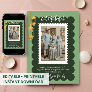 Postage Stamp Foto Rahmen Salbeigrün Eid Mubarak Feiertagskarte