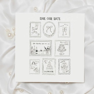 Postage Stamp Hand Drawn Save The Date Card