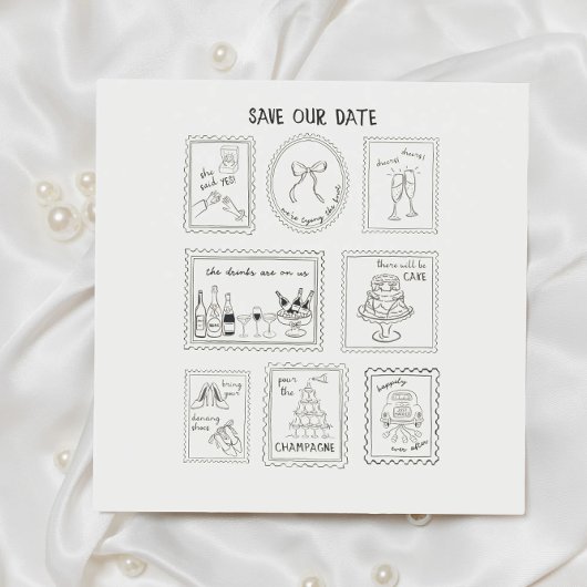 Postage Stamp Hand Drawn Save The Date Card