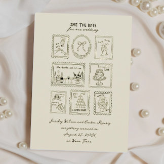 Postage Stamp Hand Drawn Save The Date Card