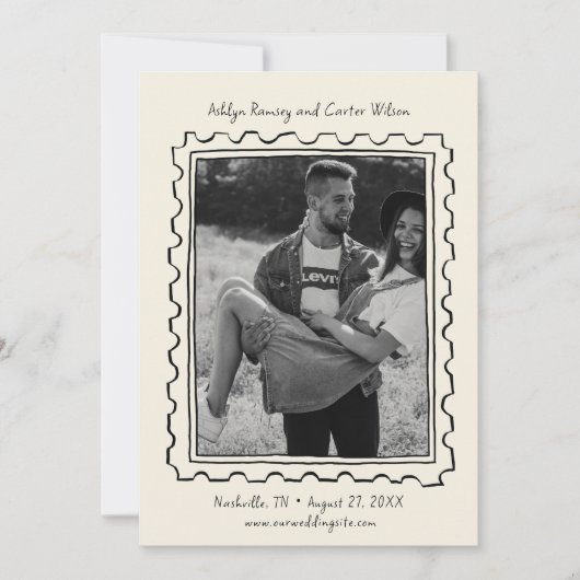Postage Stamp Hand Drawn Save The Date Card (Vorderseite)