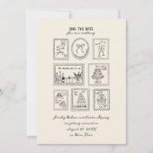 Postage Stamp Hand Drawn Save The Date Card (Vorderseite)
