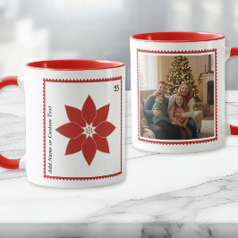 Postage Stamp Red Poinsettia Holiday Photo Mug Tasse