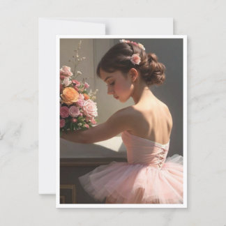 Postal con bailarina sujetando ramo de flores postkarte