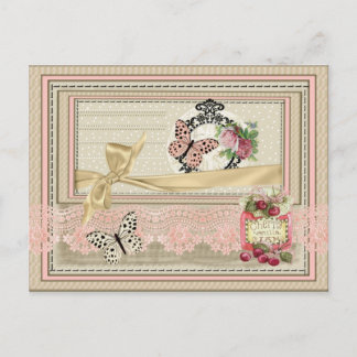 Postal estilo scrapbooking encaje mariposa cerzas postkarte
