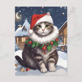 Postal Festiva Merry Christmas with a cute kitten Feiertagspostkarte
