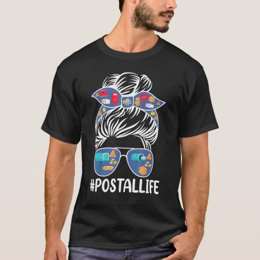 Postal Life Cute Messy Bun Postal Worker Mail Lady T-Shirt (Vorderseite)