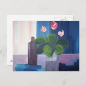 Postale "fleur et bouteille bleu" postkarte (Vorne/Hinten)
