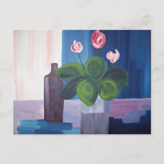 Postale "fleur et bouteille bleu" postkarte (Vorderseite)