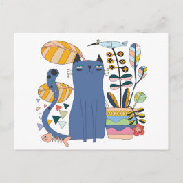 Postale "Niedliche Katze und Vogel" Postkarte