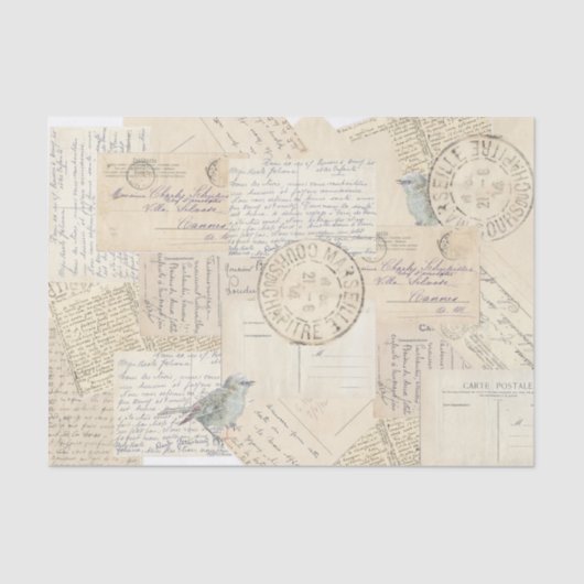 Postale Postmark Blue Bird Vintag Collage Seidenpapier (Vorderseite)