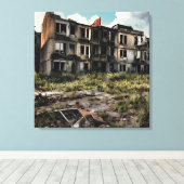 Postapokalyptische Zerstörung | Ausgegebene Gebäud Leinwanddruck (Insitu (Holzboden))