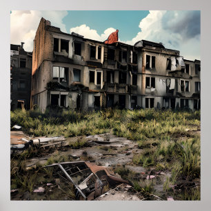 Postapokalyptische Zerstörung   Ausgegebene Gebäud Poster