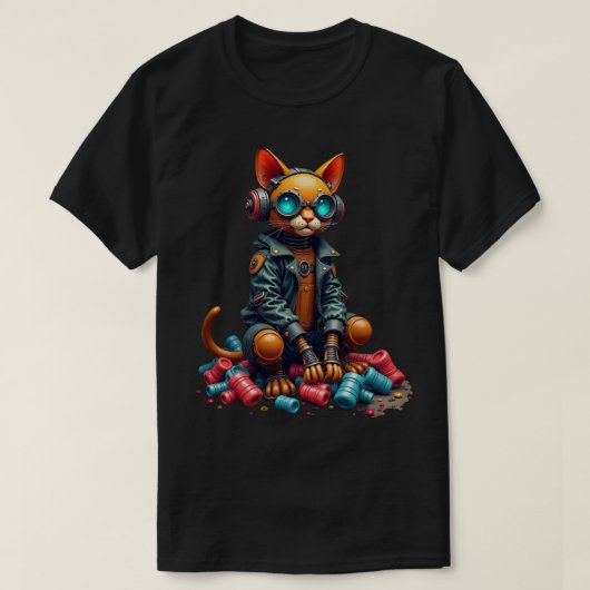 Postapokalyptischer Kitsch Roboter Katze Überleben T-Shirt (Design vorne)