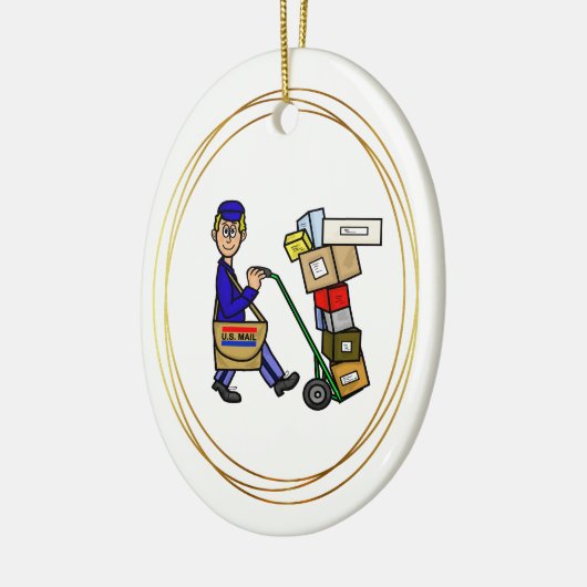 Postarbeiter mit Box Weihnachtsschmuck (Links)