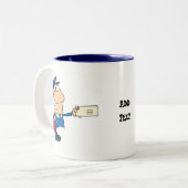 Postbote Cartoon Maskottchen personalisiert Zweifarbige Tasse (Vorderseite Links)