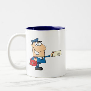 Postbote Cartoon Maskottchen personalisiert Zweifarbige Tasse