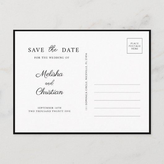 Postcar Save the Date modern horizontal Einladungspostkarte (Rückseite)