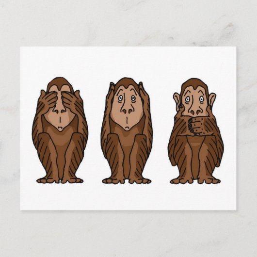 Postcard 3 Affen, Sieh kein Böses, höre kein Böses Postkarte (Vorderseite)