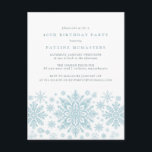 POSTCARD 40. Geburtstag Blaue Schneeflocke Einladu Einladungspostkarte<br><div class="desc">Sehr elegante blaue Aquarellschneeflocken schaffen einen hübschen Rahmen am Ende dieser Erwachsenengeburtseinladung. Modernes und minimalistisches Design hat ein offenes und luftiges Ambiente. Die zeitgenössische Ästhetik wird Menschen jeden Alters ansprechen.</div>