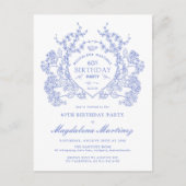 POSTCARD 60. Geburtstag Blauer Wappen laden ein Einladungspostkarte (Vorderseite)