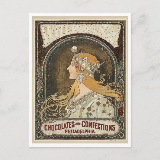 Postcard - Art Nouveau Chocolates + Confections Feiertagspostkarte (Vorderseite)