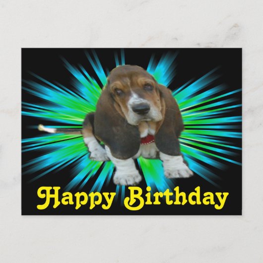 Postcard Baby Basset Sheldon Happy Birthday Postkarte (Vorderseite)