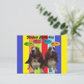 Postcard Baby Happy Birthday Basset Hounds Rainbow Postkarte (Stehend Vorderseite)
