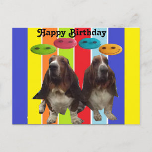 Postcard Baby Happy Birthday Basset Hounds Rainbow Postkarte