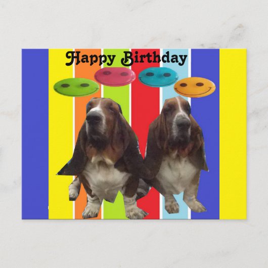 Postcard Baby Happy Birthday Basset Hounds Rainbow Postkarte (Vorderseite)