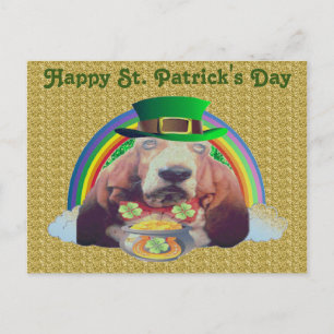 Postcard Basset Hound Happy St. Patrick's Day Postkarte