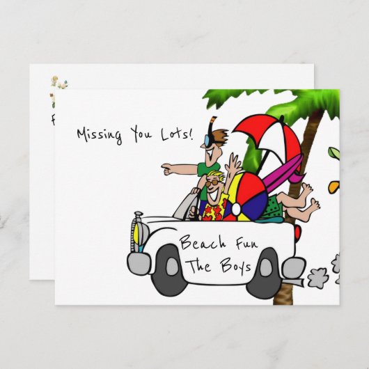 Postcard Beach Fun Vermisst dir viel! Postkarte (Vorne/Hinten)
