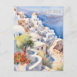 POSTCARD Beautiful Watercolor of Santorini Greece Postkarte