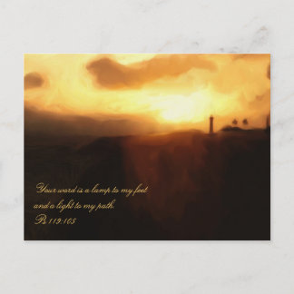 Postcard Bible Scripting Lighthouse Ocean & Sunset Postkarte