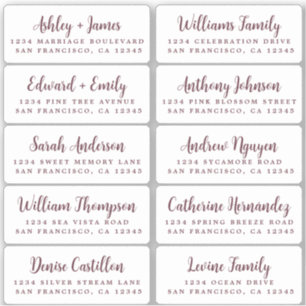 Postcard Burgundy Calligraphy Guest Address Labels