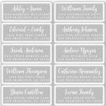 Postcard Calligraphy Wedding Guest Address Labels<br><div class="desc">Einfach zu personalisieren, Namen und Adressen / individuelle Etikettenaufkleber für Hochzeitsgäste in einer Größe von 2 x 0, 8 Zoll, geeignet für Postkarten! Diese eleganten, modernen und stilvollen Hochzeitsadressen-Labels bieten Ihre Hochzeitsgäste in weißer, eleganter Schrift-Kalligraphie auf grauem Hintergrund. Fügen Sie einfach Ihre persönlichen Namen und Adresse Ihrer Hochzeitsgäste hinzu. Exklusiv...</div>