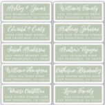 Postcard Calligraphy Wedding Guest Address Labels<br><div class="desc">Einfach zu personalisieren, Namen und Adressen / individuelle Etikettenaufkleber für Hochzeitsgäste in einer Größe von 2 x 0, 8 Zoll, geeignet für Postkarten! Diese eleganten, modernen und stilvollen Hochzeitsadressen-Labels bieten Ihre Hochzeitsgäste in weißer, eleganter Schrift-Kalligraphie auf einem laurel-grünen Hintergrund. Fügen Sie einfach Ihre persönlichen Namen und Adresse Ihrer Hochzeitsgäste hinzu....</div>