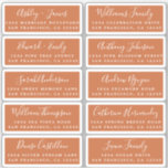 Postcard Calligraphy Wedding Guest Address Labels<br><div class="desc">Einfach zu personalisieren, Namen und Adressen / individuelle Etikettenaufkleber für Hochzeitsgäste in einer Größe von 2 x 0, 8 Zoll, geeignet für Postkarten! Diese eleganten, modernen und einfachen Hochzeitsadressen-Labels bieten Ihre Hochzeitsgäste in weißer, eleganter, handgeschriebener Schrift-Kalligraphie und stilvoller Typografie auf einem verbrannten orangen Hintergrund. Fügen Sie einfach Ihre persönlichen Namen...</div>