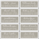 Postcard Calligraphy Wedding Guest Address Labels<br><div class="desc">Einfach zu personalisieren, Namen und Adressen / individuelle Etikettenaufkleber für Hochzeitsgäste in einer Größe von 2 x 0, 8 Zoll, geeignet für Postkarten! Diese schicken, modernen und einfachen Hochzeitsadressen-Labels bieten Ihre Hochzeitsgast-Namen in weißer, eleganter Schrift-Kalligraphie und stilvoller Typografie auf einem grauen Hintergrund aus Wolle. Fügen Sie einfach Ihre persönlichen Namen...</div>