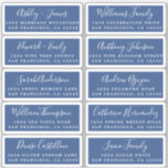 Postcard Calligraphy Wedding Guest Address Labels<br><div class="desc">Einfach zu personalisieren, Namen und Adressen / individuelle Etikettenaufkleber für Hochzeitsgäste in einer Größe von 2 x 0, 8 Zoll, geeignet für Postkarten! Diese eleganten, modernen und einfachen Hochzeitsadressen-Labels bieten Ihre Hochzeitsgäste in weißer, eleganter Schrift-Kalligraphie und stilvoller Typografie auf klassisch blauem Hintergrund. Fügen Sie einfach Ihre persönlichen Namen und Adresse...</div>