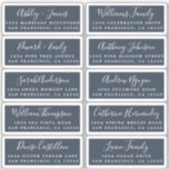 Postcard Calligraphy Wedding Guest Address Labels<br><div class="desc">Einfach zu personalisieren, Namen und Adressen / individuelle Etikettenaufkleber für Hochzeitsgäste in einer Größe von 2 x 0, 8 Zoll, geeignet für Postkarten! Diese eleganten, modernen und einfachen Hochzeitsadressen-Labels bieten Ihre Hochzeitsgäste in weißer, eleganter, handgeschriebener Schrift-Kalligraphie und stilvoller Typografie auf dunkelblauem Hintergrund. Fügen Sie einfach Ihre persönlichen Namen und Adresse...</div>