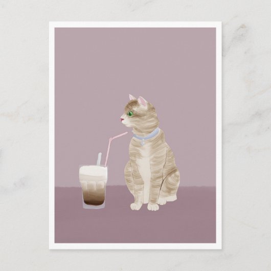 Postcard - Cat with Coffee Postkarte (Vorderseite)