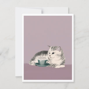 Postcard - Cat with Coffee Postkarte