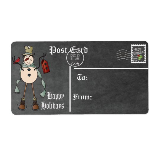 Postcard, Chalkboard Snowman Gift Tag - Blau (Vorne)