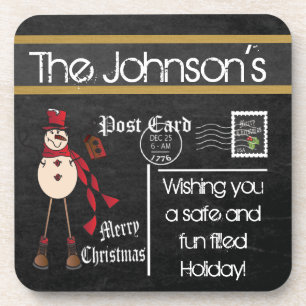 Postcard Chalkboard Vintage Weihnachtsschneemann Untersetzer