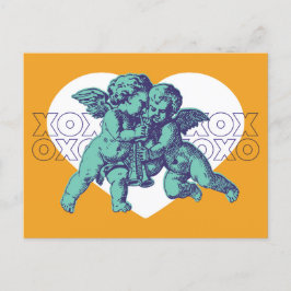 Postcard, Cupid Valentine, Aquamarines Lila Orange Feiertagspostkarte