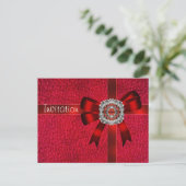 Postcard Einladung Red Leather Bow Jewel (Stehend Vorderseite)
